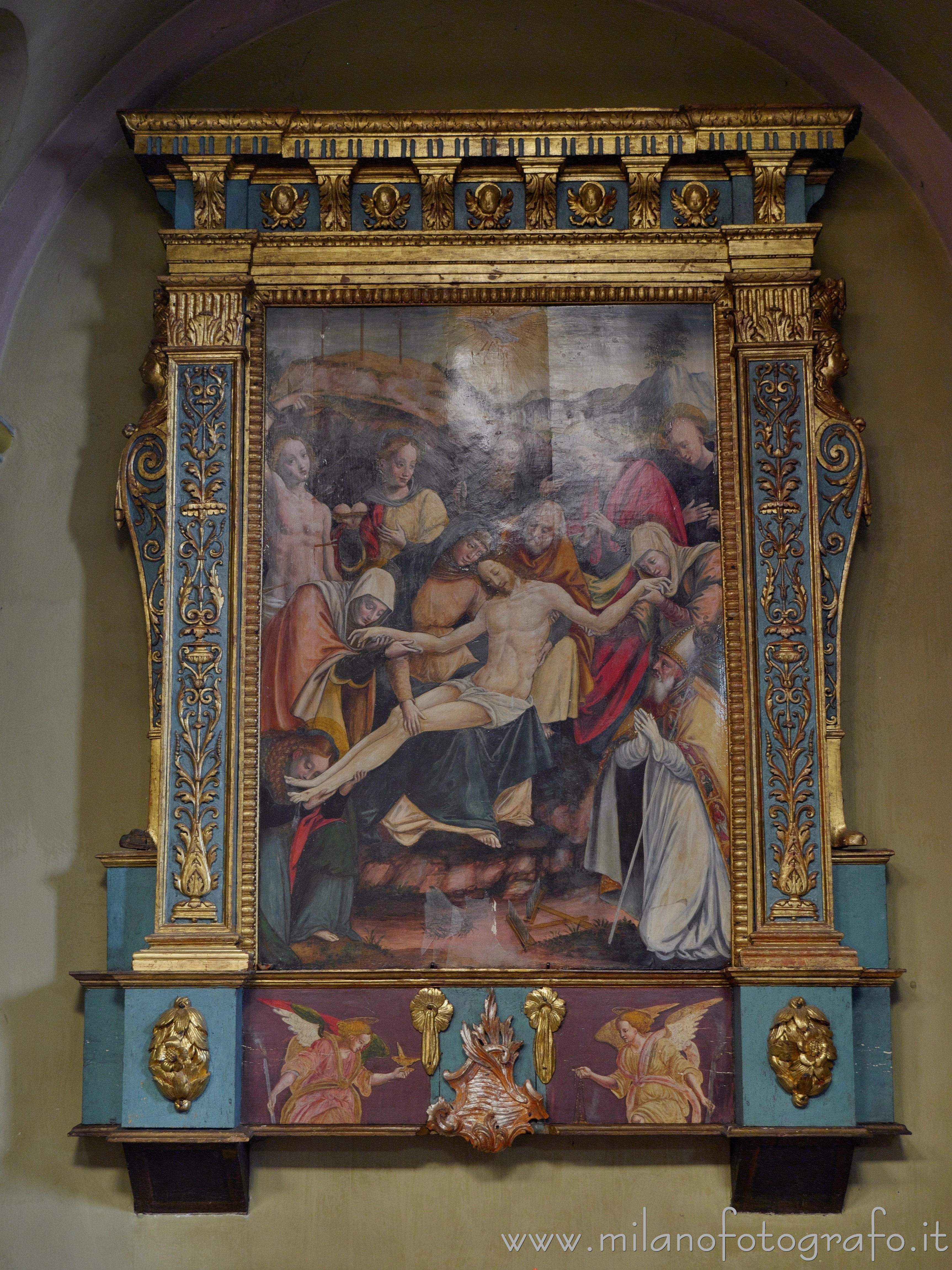 Biella (Italy) - Deposition with the saints Agata, Sebastian, Nicola from Tolentino, Biagio in the Church of San Biagio